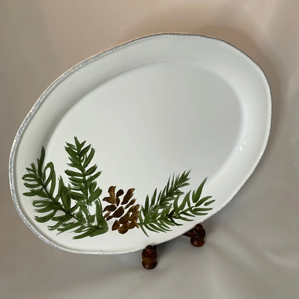 El Corte Inglés Portugal 16” Christmas Pinecone Greenery Serving Platter NWT